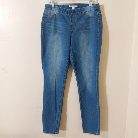 Boston Proper Plus Size 14 Glitter Pull-on Blue Denim Jean Jegging Pants - Picture 12 of 12